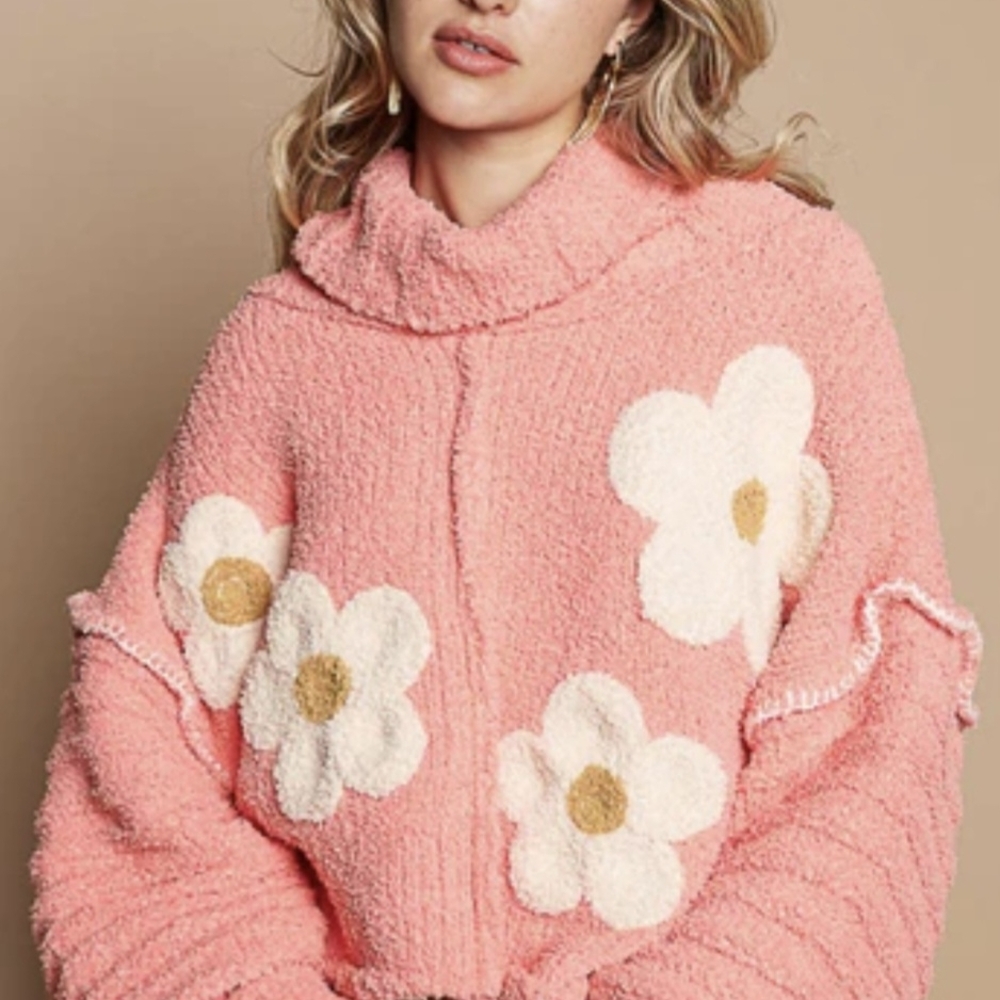 POL Pink Floral Cowl Neck Sweater